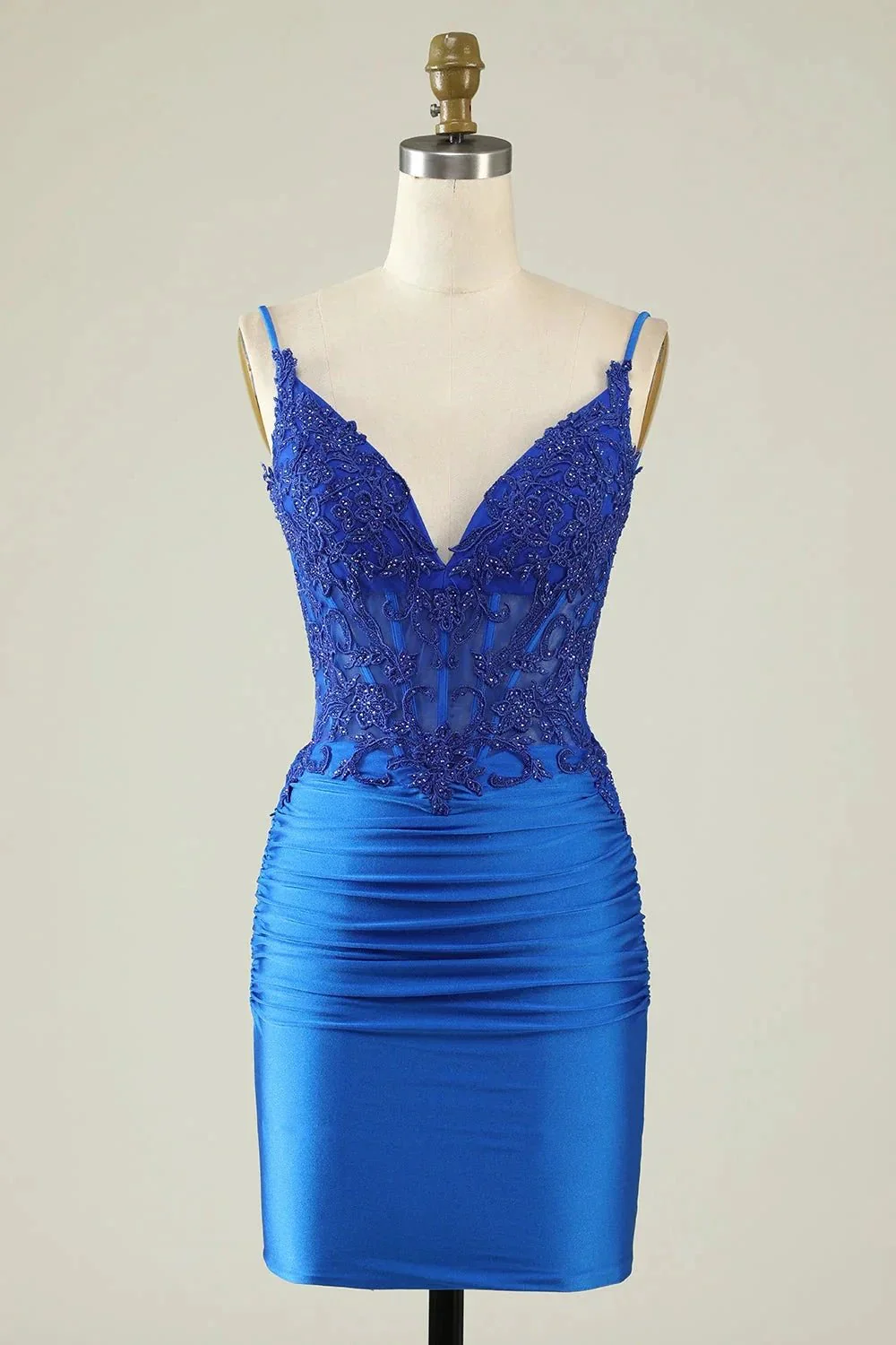 Bodycon Dark Green Spaghetti Straps Corset Homecoming Dress with Beading - Image 7