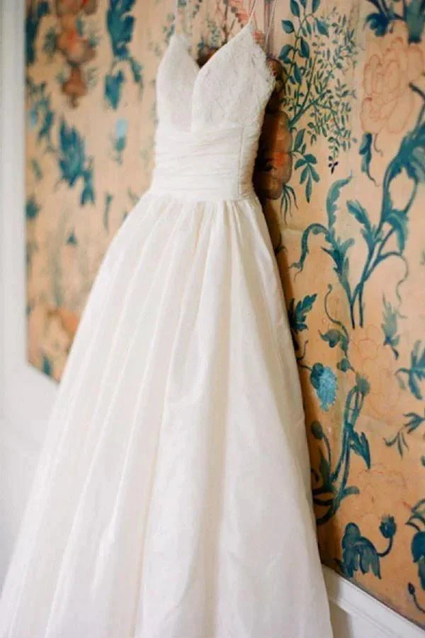 Spaghetti Straps Floor-Length Ivory Wedding Dress With Lace  WD117 - Image 3