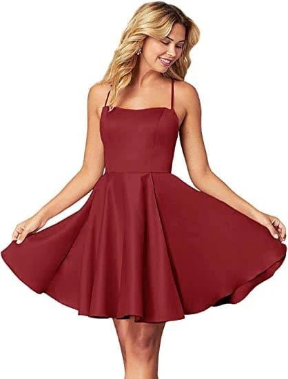Spaghetti Straps Homecoming Dress Short Satin Puffy Cocktail SYH1 - Image 5