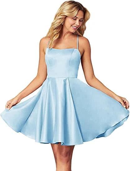 Spaghetti Straps Homecoming Dress Short Satin Puffy Cocktail SYH1 - Image 8