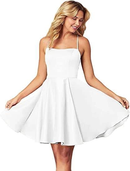 Spaghetti Straps Homecoming Dress Short Satin Puffy Cocktail SYH1 - Image 9