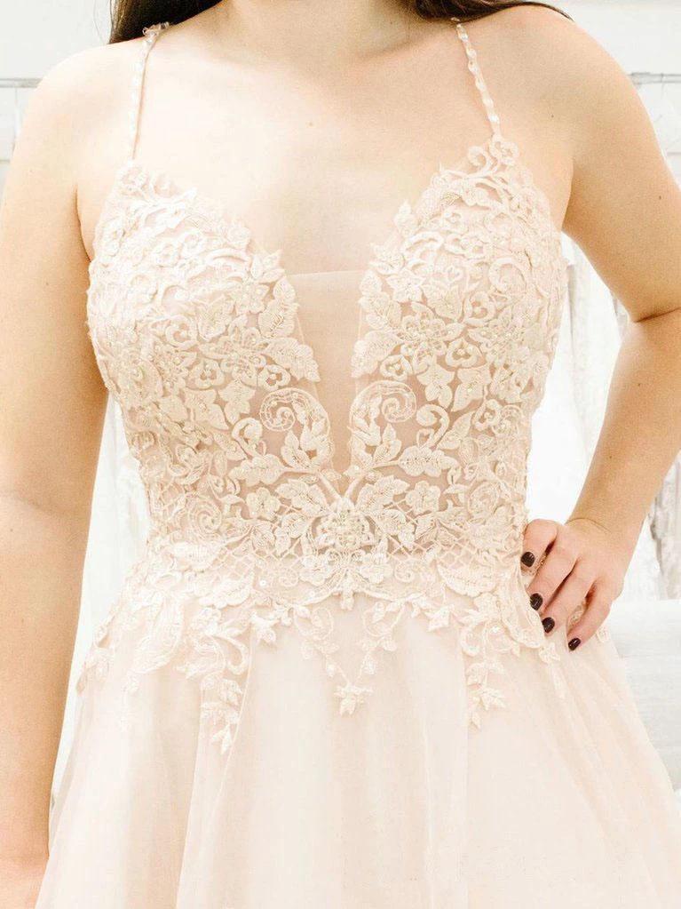 Spaghetti Straps Illusion Plunging V Neckline Wedding Dress WD458 - Image 2