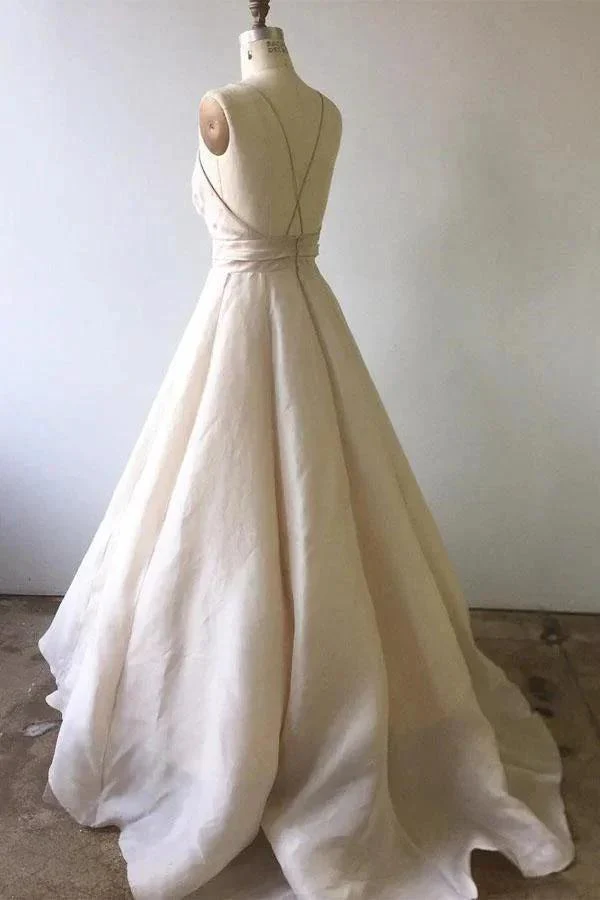 Spaghetti Straps Ivory Long Wedding Dress with Criss Back WD210 - Image 2