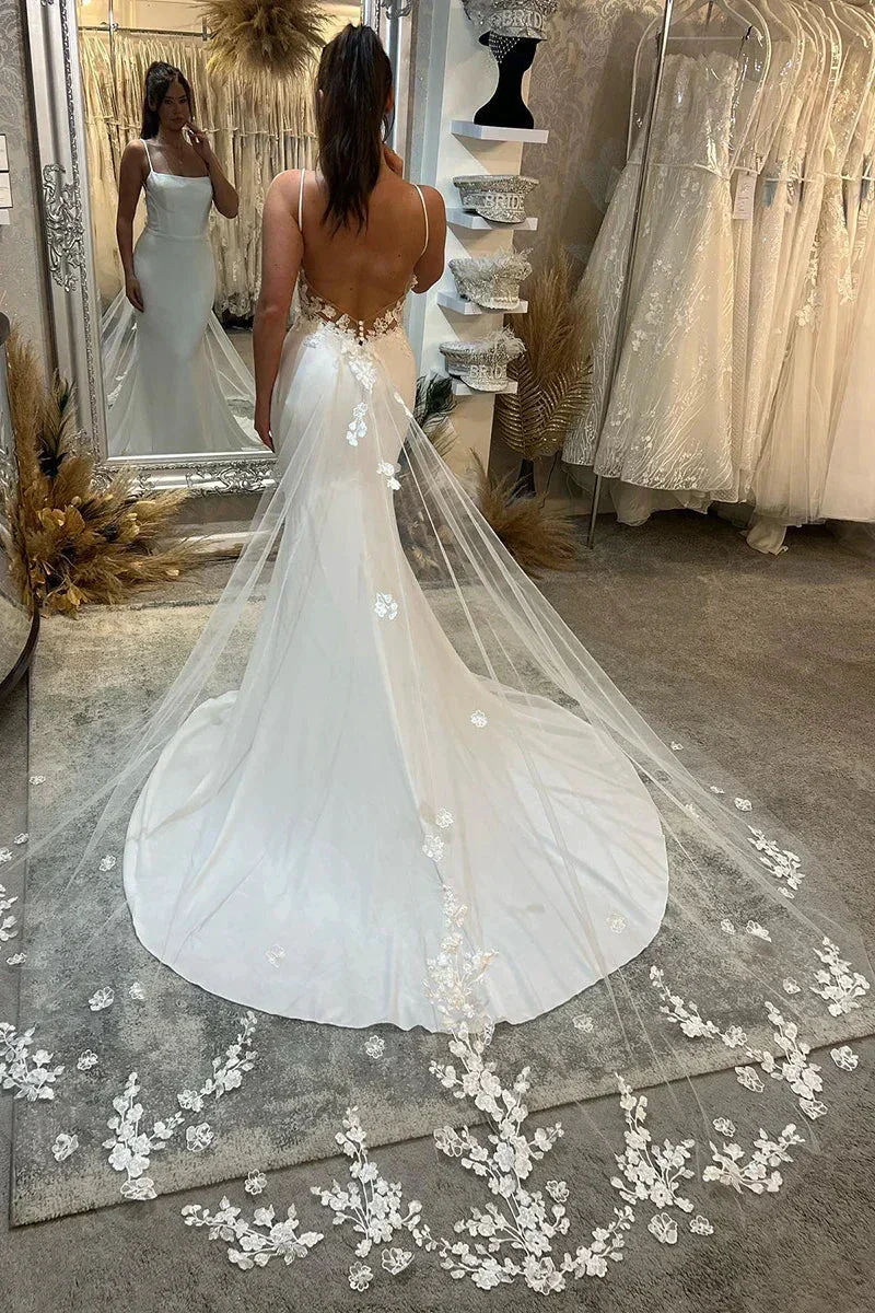 Spaghetti Straps Lace Beach Mermaid Court Train Wedding Dress  WD648 - Image 2
