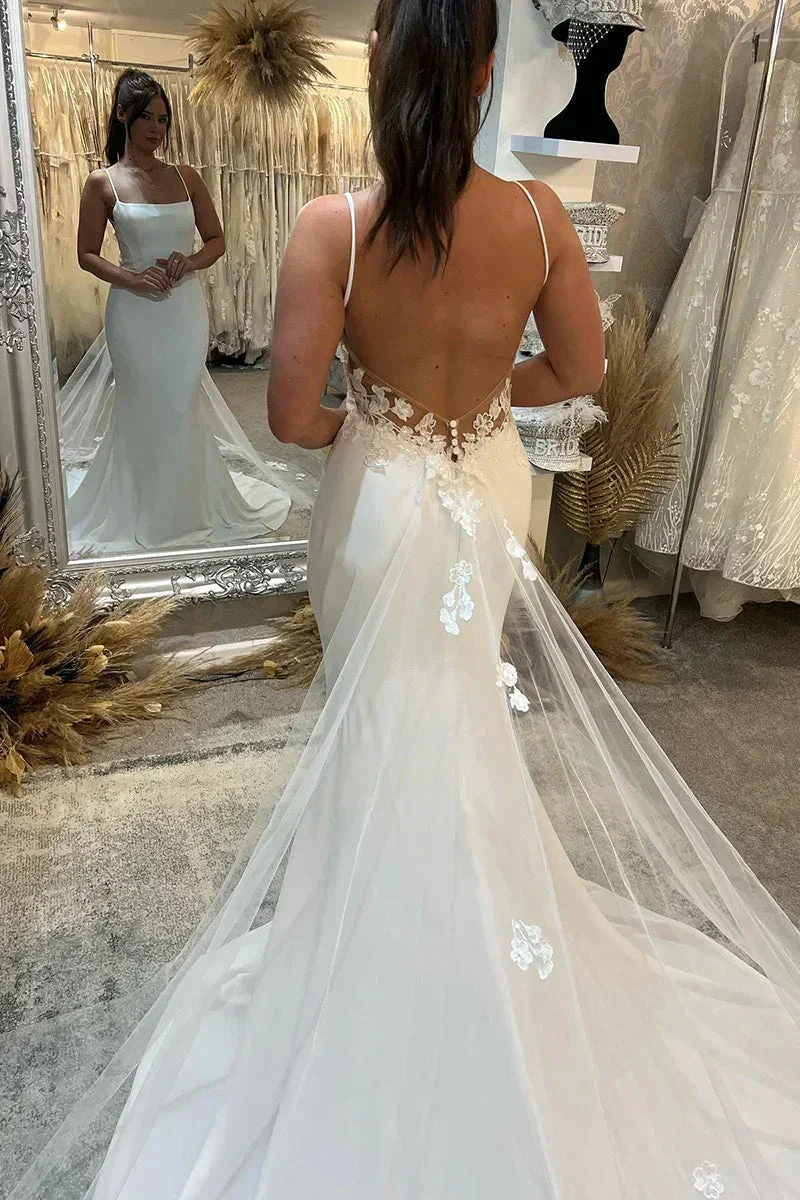 Spaghetti Straps Lace Beach Mermaid Court Train Wedding Dress  WD648 - Image 3