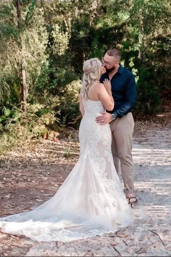 Straps Lace Mermaid Wedding Dresses Boho Wedding Dresses WD714 - Image 2