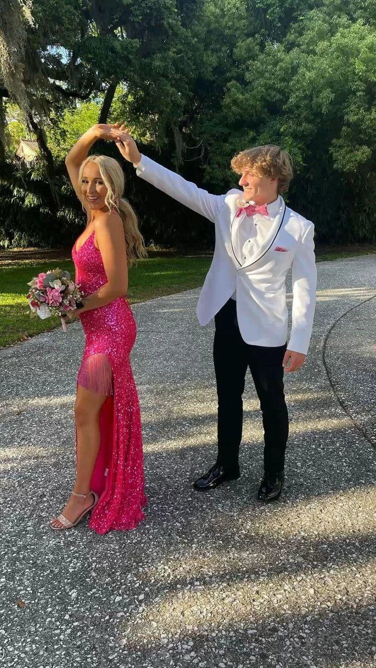 Spaghetti Straps Long Prom Dress With Lace-up Back Sequins Evening Dress Y35 - Image 3