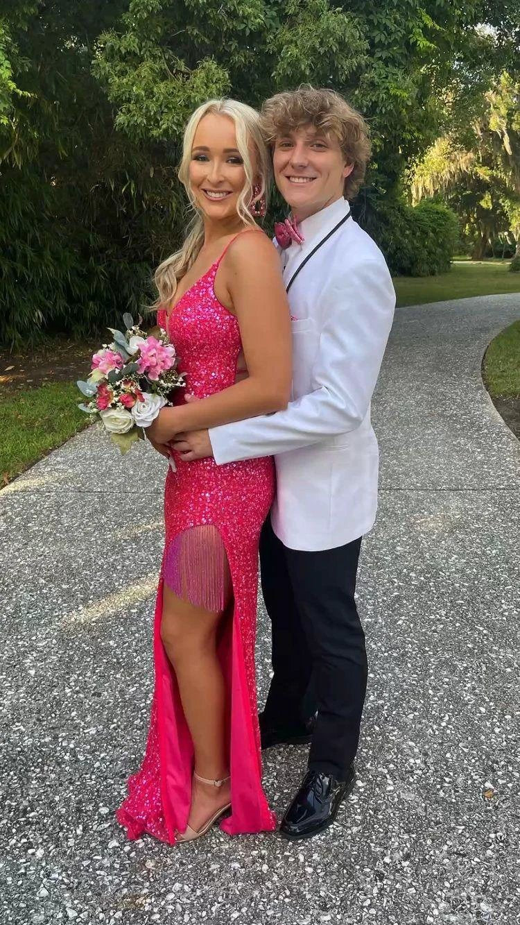 Spaghetti Straps Long Prom Dress With Lace-up Back Sequins Evening Dress Y35 - Image 4