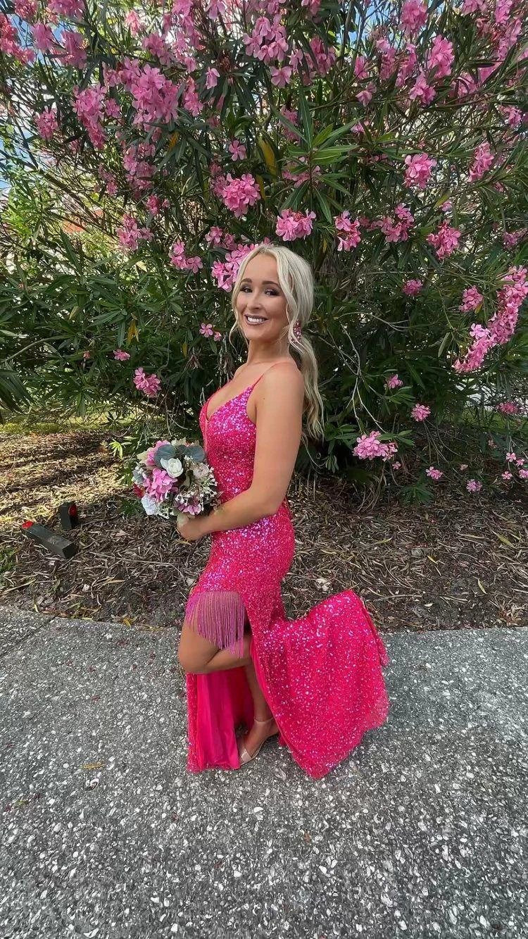Spaghetti Straps Long Prom Dress With Lace-up Back Sequins Evening Dress Y35 - Image 5