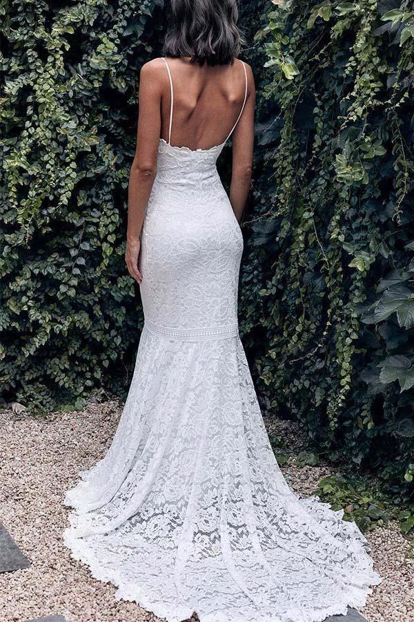 Spaghetti Straps Mermaid All Over Lace Ivory Wedding Dress WD061 - Image 3