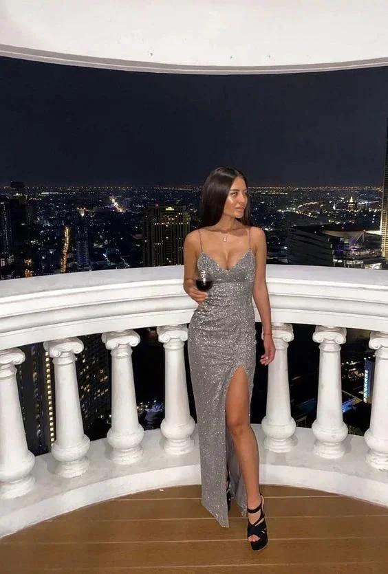Spaghetti Straps Mermaid Sleeveless Prom Dress With Split Luxury Evening Dress Y990 - Image 2