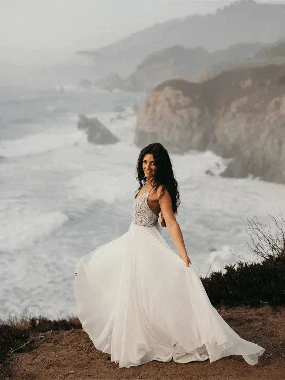 Spaghetti Straps Neckline A-line Rustic Wedding Dresses With Beaded WD549 - Image 3