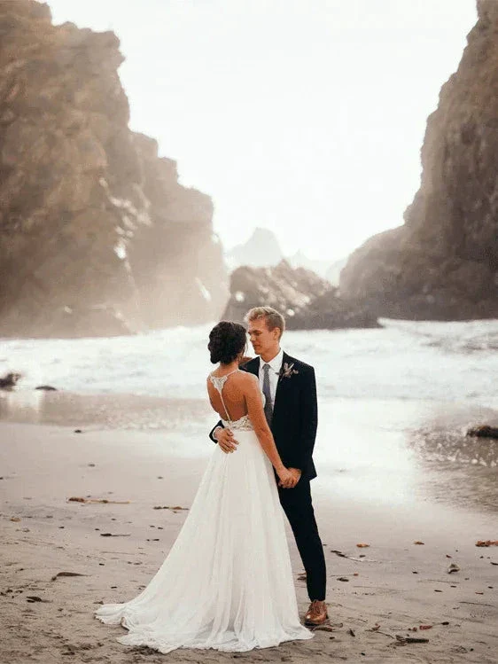 Spaghetti Straps Neckline A-line Rustic Wedding Dresses With Beaded WD549 - Image 4