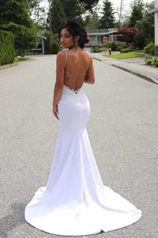 Spaghetti Straps Pretty Mermaid Lace Appliques Sexy Backless Elegant Wedding Dresses - Image 2