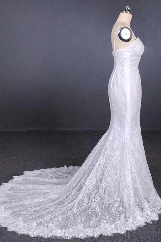 Spaghetti Straps Pretty Mermaid with Appliques Lace Beach Elegant Wedding Dresses - Image 2