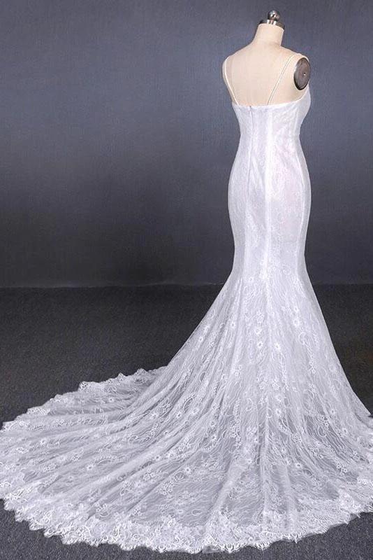 Spaghetti Straps Pretty Mermaid with Appliques Lace Beach Elegant Wedding Dresses - Image 4