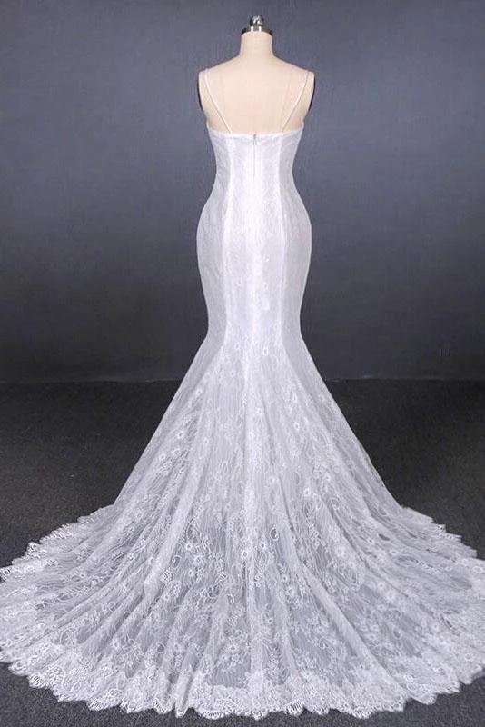 Spaghetti Straps Pretty Mermaid with Appliques Lace Beach Elegant Wedding Dresses - Image 5