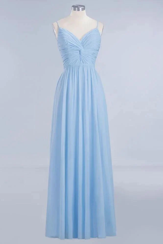 Spaghetti Straps Ruggle Chiffon Bridesmaid Dress Sky Blue A-line Wedding Party Dress - Image 8