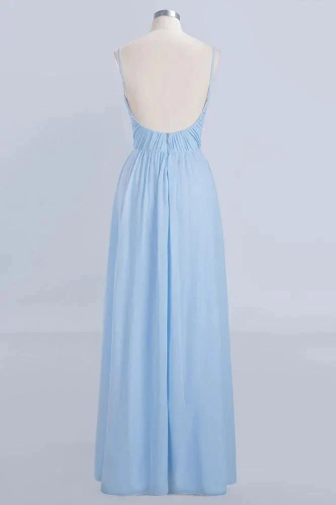 Spaghetti Straps Ruggle Chiffon Bridesmaid Dress Sky Blue A-line Wedding Party Dress - Image 9