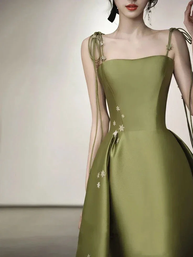 Spaghetti Straps Satin Prom Dress A-line Simple Floor Length Evening Gown Y7011 - Image 2