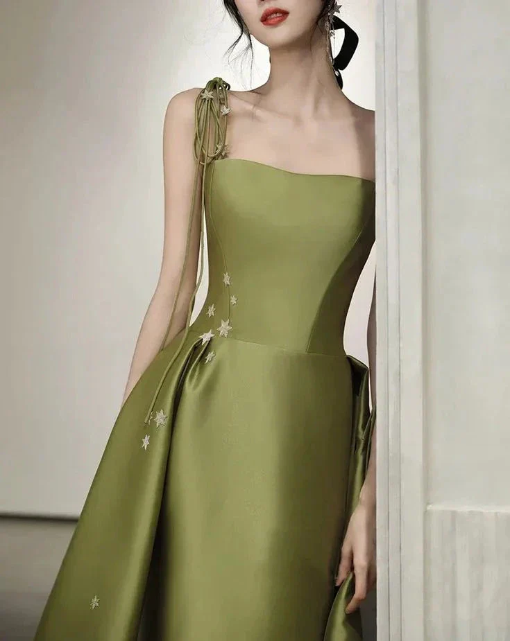 Spaghetti Straps Satin Prom Dress A-line Simple Floor Length Evening Gown Y7011 - Image 3
