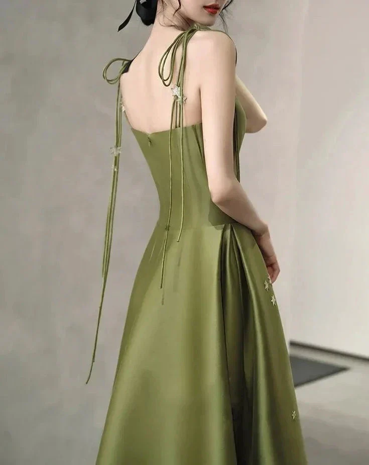 Spaghetti Straps Satin Prom Dress A-line Simple Floor Length Evening Gown Y7011 - Image 4