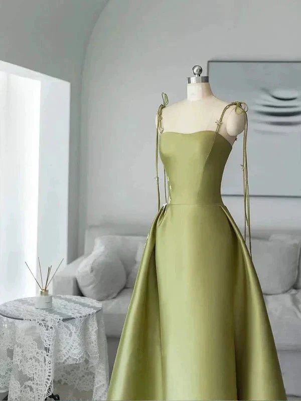 Spaghetti Straps Satin Prom Dress A-line Simple Floor Length Evening Gown Y7011 - Image 5