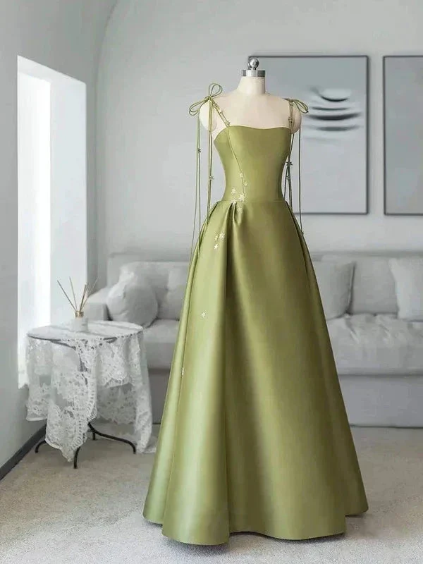 Spaghetti Straps Satin Prom Dress A-line Simple Floor Length Evening Gown Y7011 - Image 6