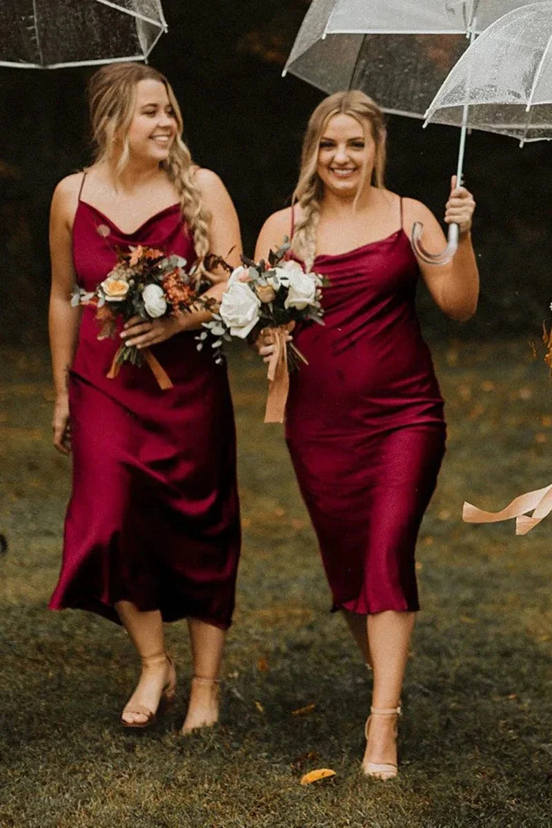 Spaghetti Straps Scoop Pleats Sheath Bridesmaid Dress  BD103 - Image 3