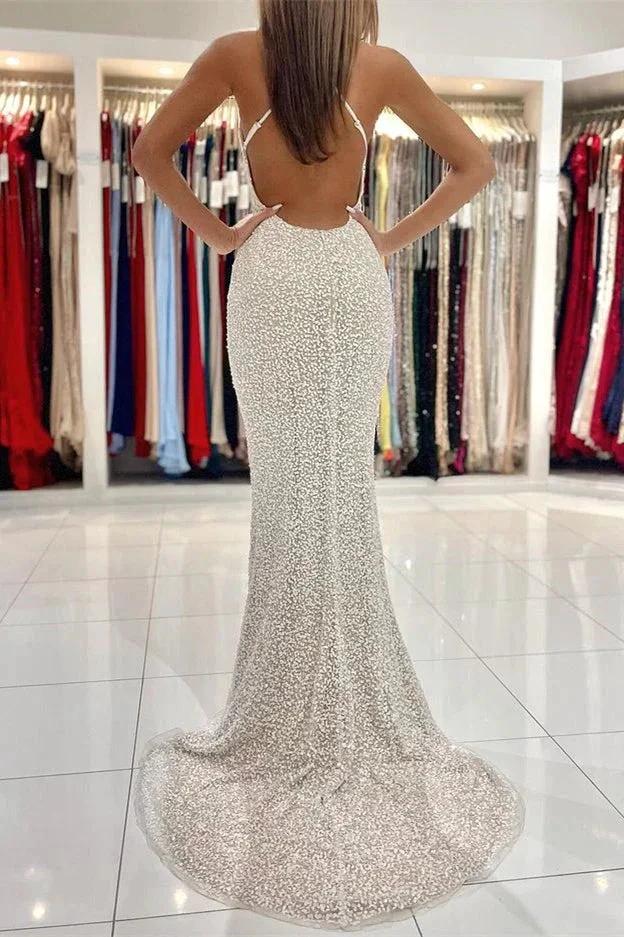 Spaghetti Straps Sequins Mermaid Prom Dress with Open Back - Image 3