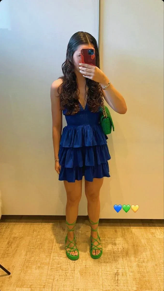 Spaghetti Straps Sexy V Neck Layered Ruffle Hem Homecoming Dress Y2137 - Image 2
