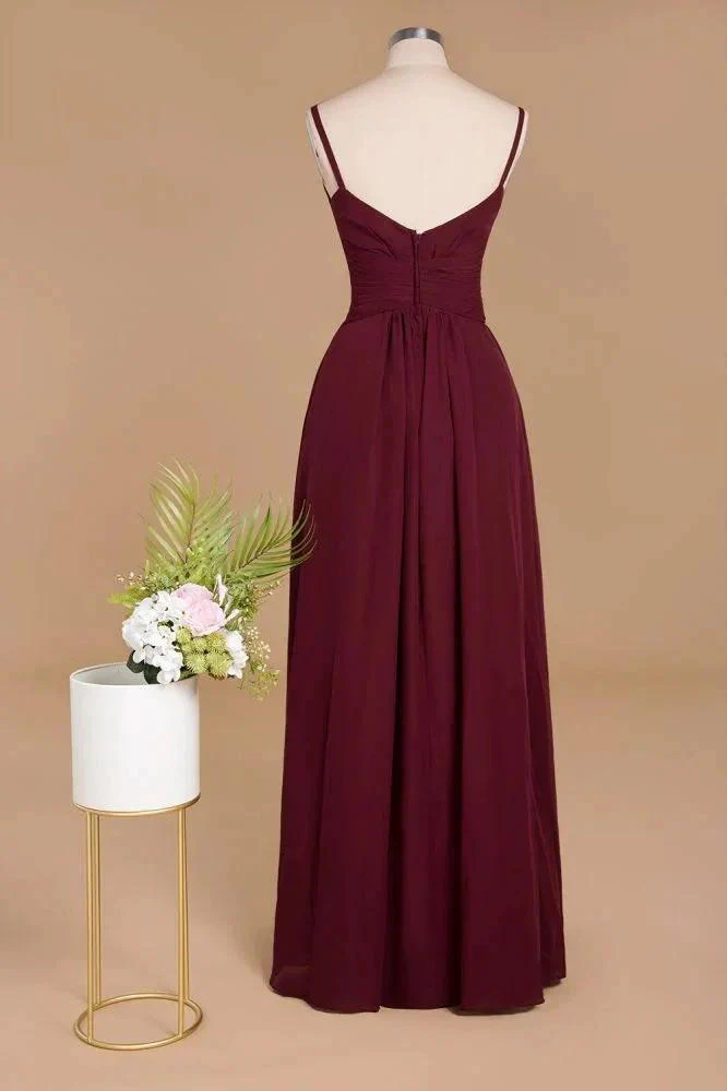 Spaghetti Straps Simple Evening Maxi Dresses Aline Chiffon Ruffle Party Gown - Image 2
