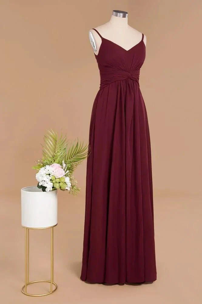 Spaghetti Straps Simple Evening Maxi Dresses Aline Chiffon Ruffle Party Gown - Image 3
