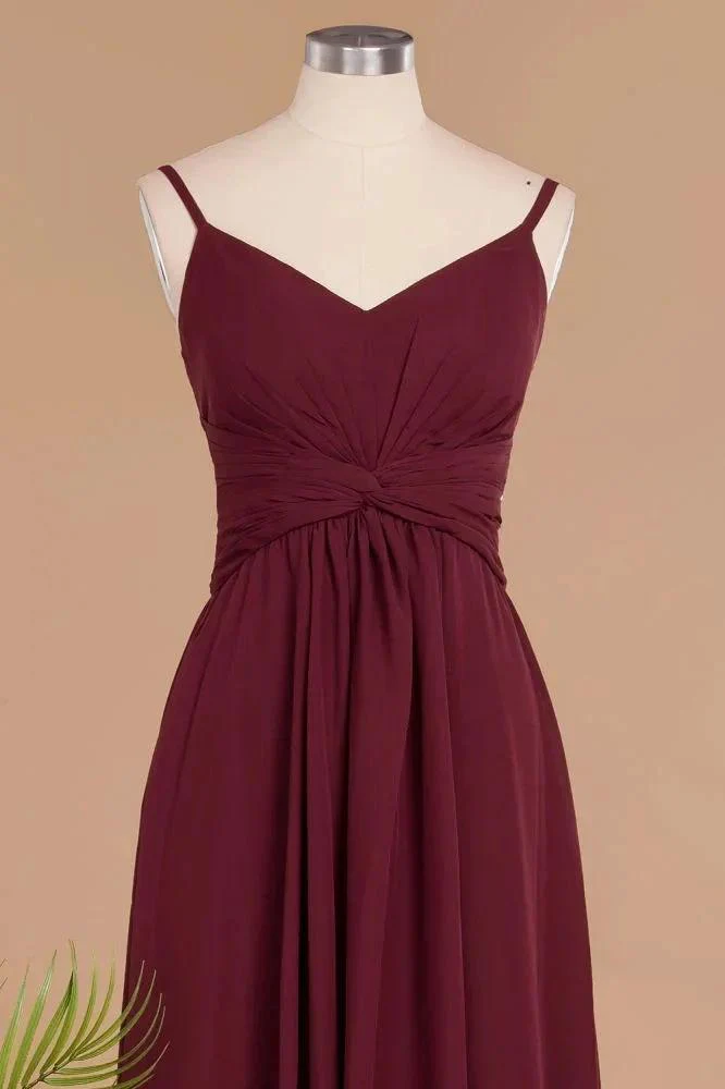 Spaghetti Straps Simple Evening Maxi Dresses Aline Chiffon Ruffle Party Gown - Image 4