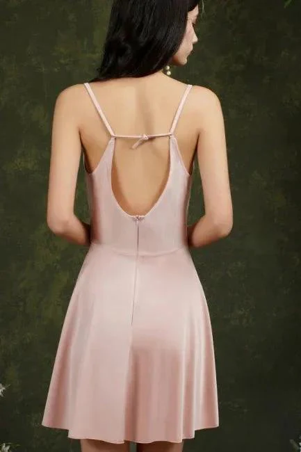 Spaghetti Straps Sleeveless A-Line Satin Short Prom Dresses - Image 2