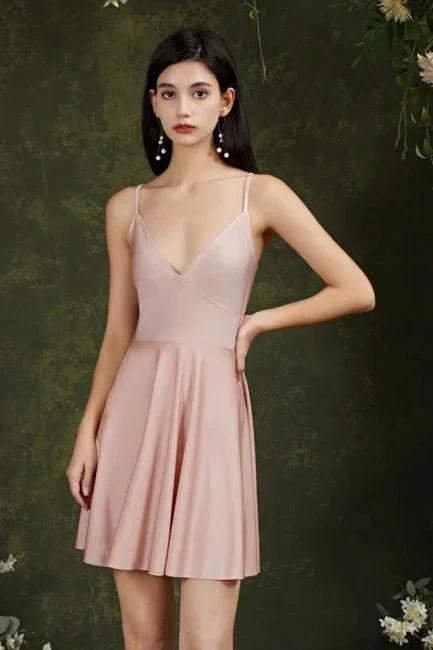 Spaghetti Straps Sleeveless A-Line Satin Short Prom Dresses - Image 4