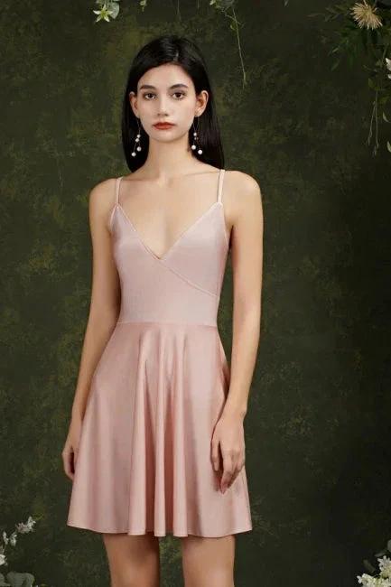 Spaghetti Straps Sleeveless A-Line Satin Short Prom Dresses - Image 6