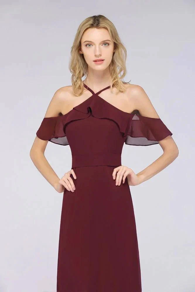 Spaghetti-Straps Sleeveless Ruffles Floor-Length Bridesmaid Dress with Bow Sash - Image 5
