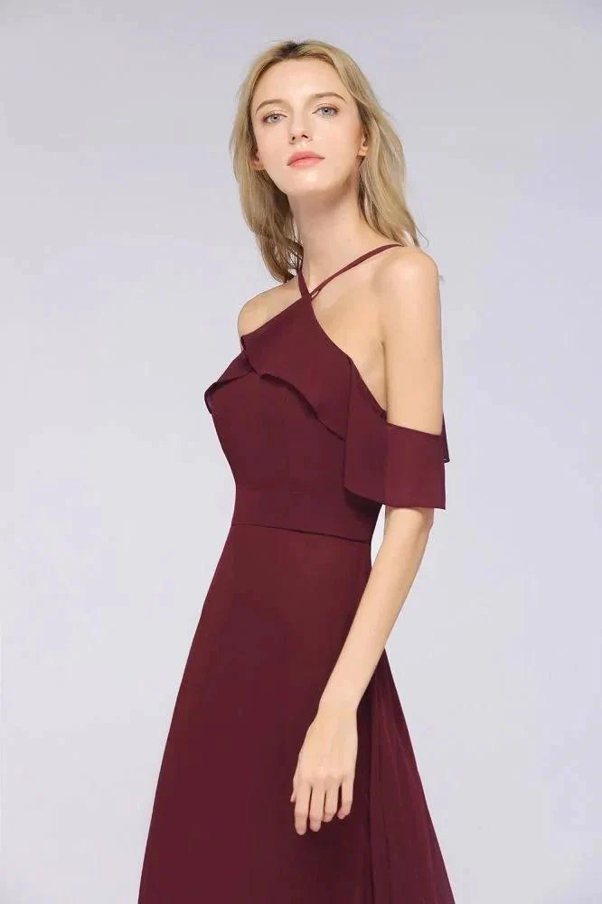 Spaghetti-Straps Sleeveless Ruffles Floor-Length Bridesmaid Dress with Bow Sash - Image 6