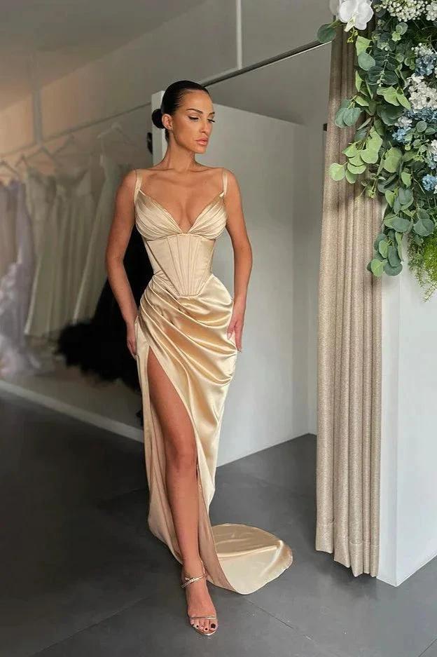 Spaghetti Straps Sleeveless V-Neck Split Prom Dress - Image 2