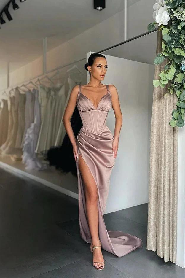 Spaghetti Straps Sleeveless V-Neck Split Prom Dress - Image 3