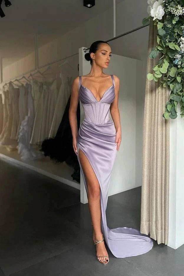 Spaghetti Straps Sleeveless V-Neck Split Prom Dress - Image 4