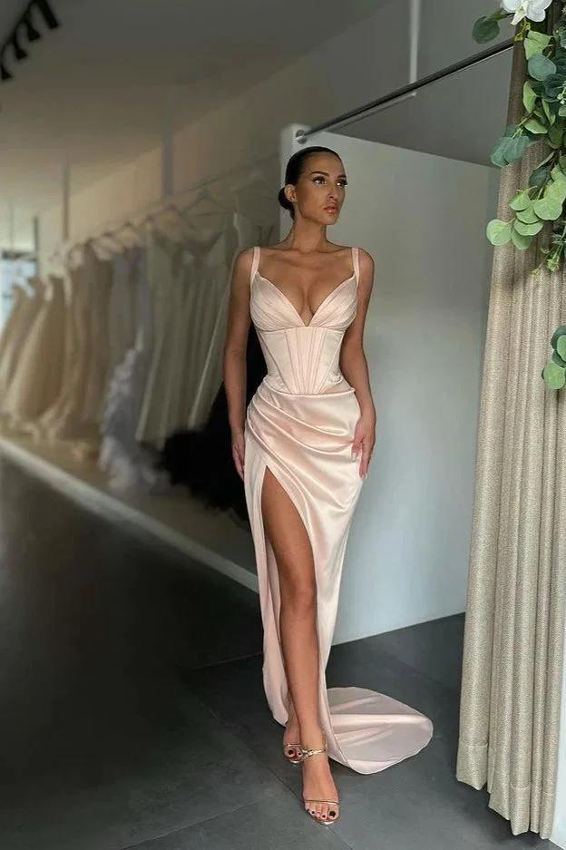 Spaghetti Straps Sleeveless V-Neck Split Prom Dress - Image 5