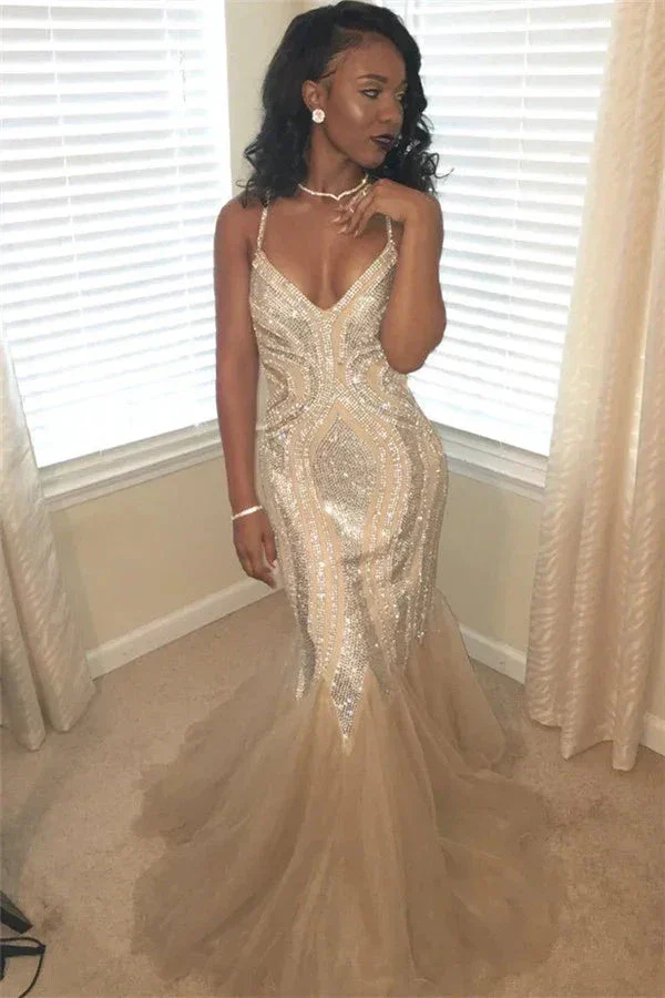 Spaghetti Straps Sparkle Sequins Prom Dress Sleeveless Mermaid Sexy Evening Gowns Y1466 - Image 2