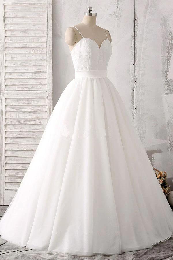 Spaghetti Straps Sweetheart Floor-length White Satin Wedding Dress WD143 - Image 2