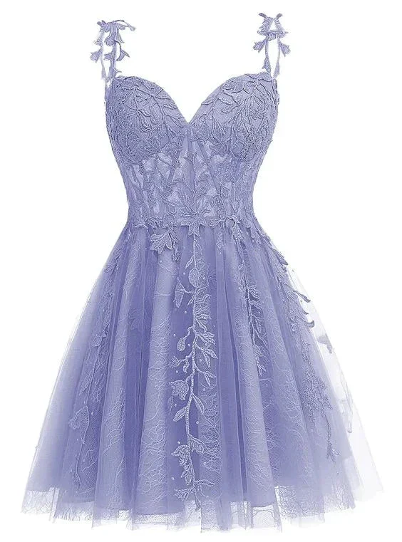 Spaghetti Straps Sweetheart Neck Tulle Lace Homecoming Dress for Teens Y2167 - Image 2