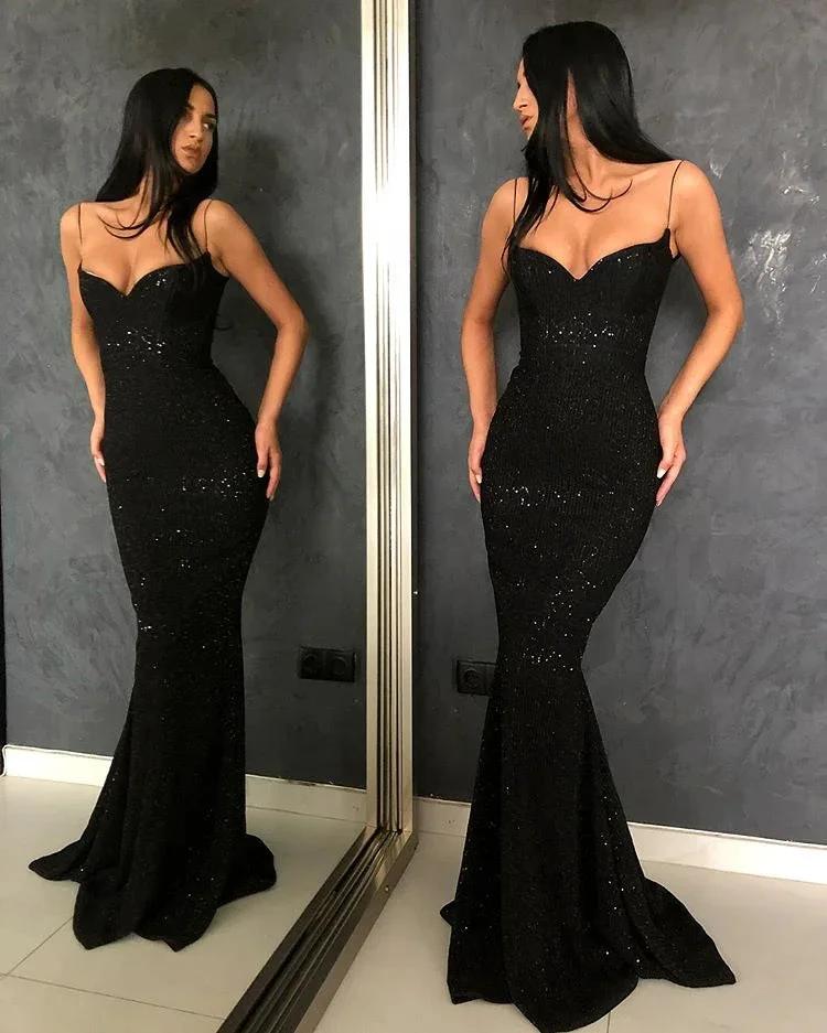 Spaghetti Straps Sweetheart Sequined Mermaid Open Back Prom Dress - Image 2