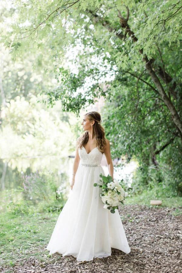Spaghetti Straps V-neck A-line Wedding Dress with Crystals Belt WD534 - Image 2