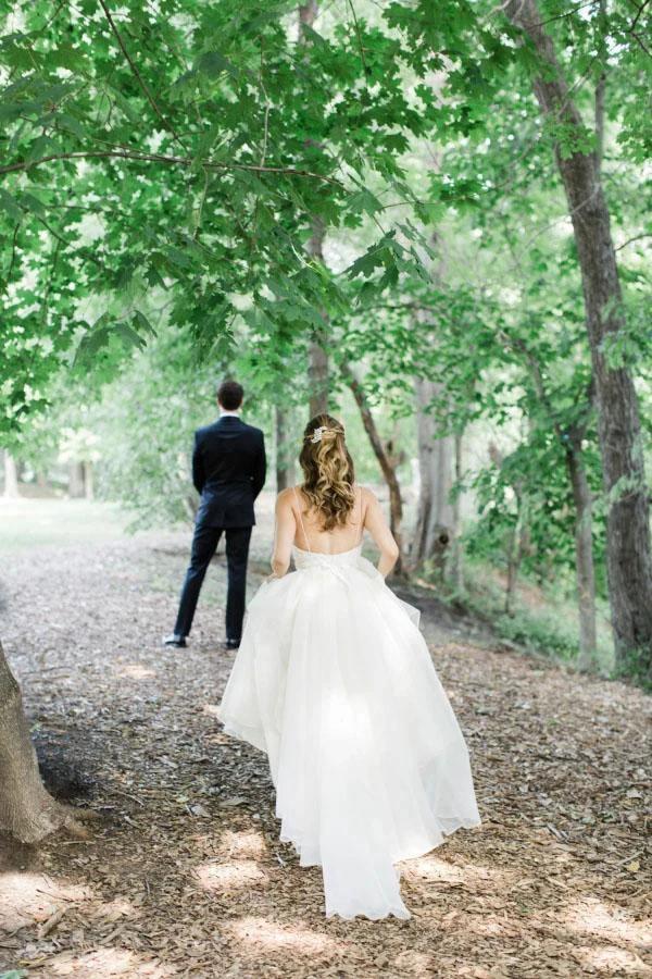 Spaghetti Straps V-neck A-line Wedding Dress with Crystals Belt WD534 - Image 5