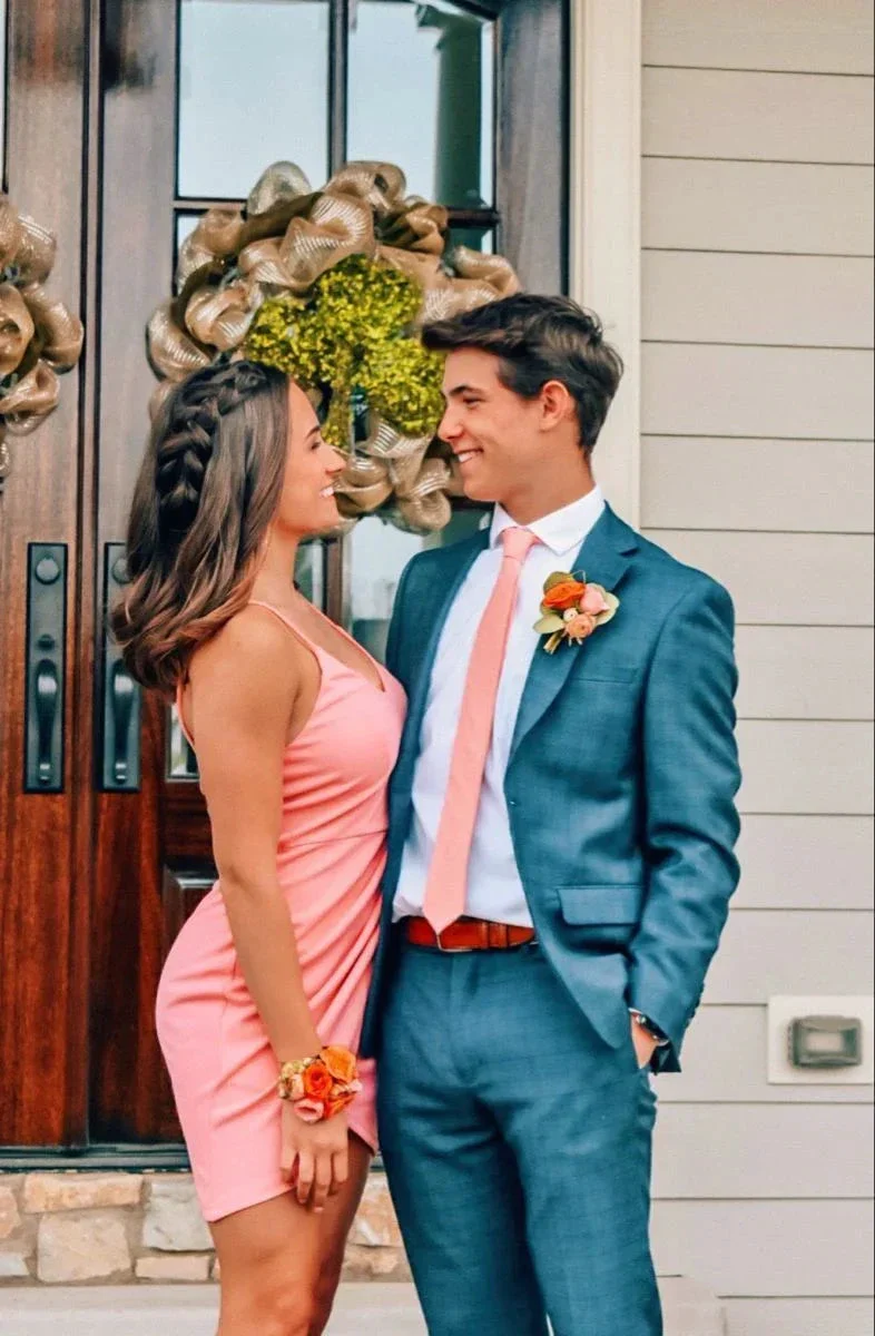 Spaghetti Straps V Neck Homecoming Dress Mini Dress Y2257 - Image 2